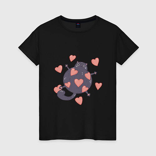 Женская футболка Мартовский котик в любви / Черный – фото 1