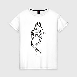 Женская футболка Силуэт беременной девушки - линии