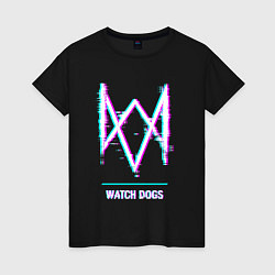 Футболка хлопковая женская Watch Dogs в стиле glitch и баги графики, цвет: черный
