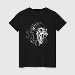 Футболка хлопковая женская Обезьяна горилла, цвет: черный