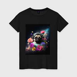 Женская футболка Мопс-космонавт в цветах