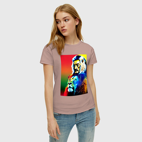 Женская футболка Salvador Dali and lion / Пыльно-розовый – фото 3