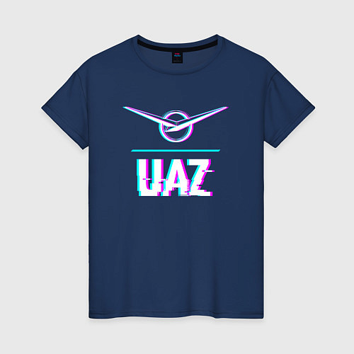 Женская футболка Значок UAZ в стиле glitch / Тёмно-синий – фото 1