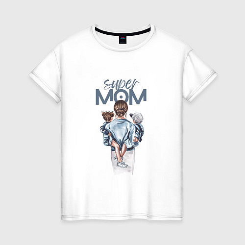 Женская футболка Супермама: женщина с детьми на руках / Белый – фото 1