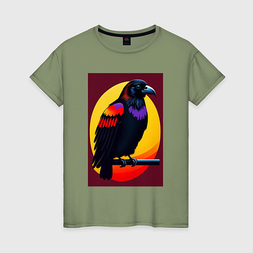 Женская футболка Ворон на ветке иллюстрация / Авокадо – фото 1