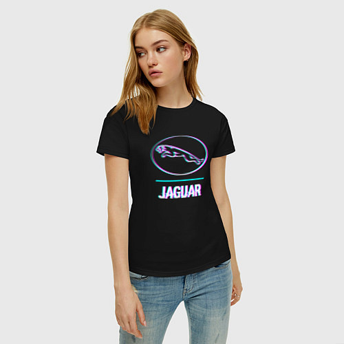 Женская футболка Значок Jaguar в стиле glitch / Черный – фото 3