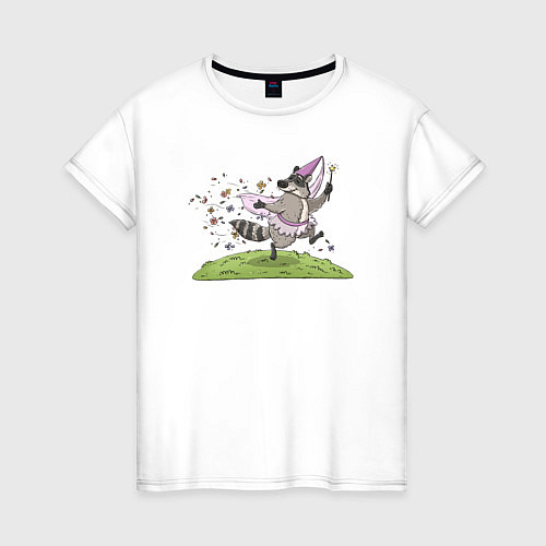 Женская футболка Енот цветочная фея / Белый – фото 1