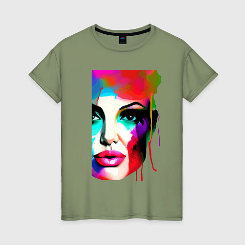 Женская футболка Angelina Jolie - watercolor - sketch / Авокадо – фото 1