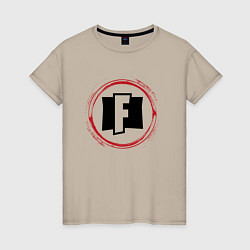 Женская футболка Символ Fortnite и красная краска вокруг