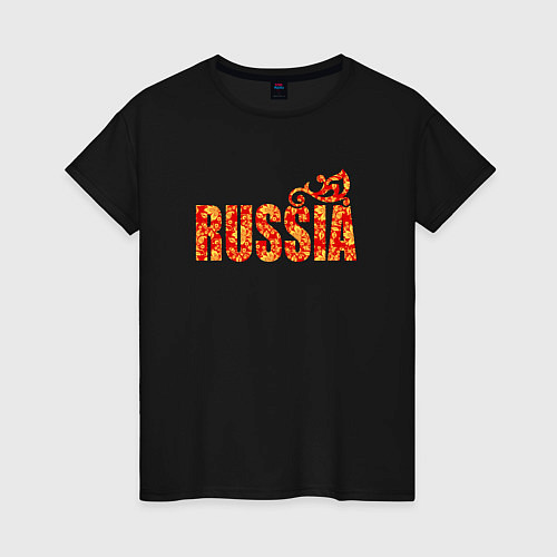 Женская футболка Russia: в стиле хохлома / Черный – фото 1
