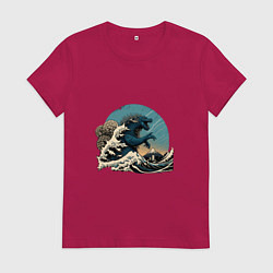 Женская футболка Годзилла в Большой волне у Канагавы