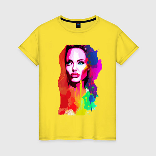 Женская футболка Анджелина Джоли - набросок - акварель / Желтый – фото 1