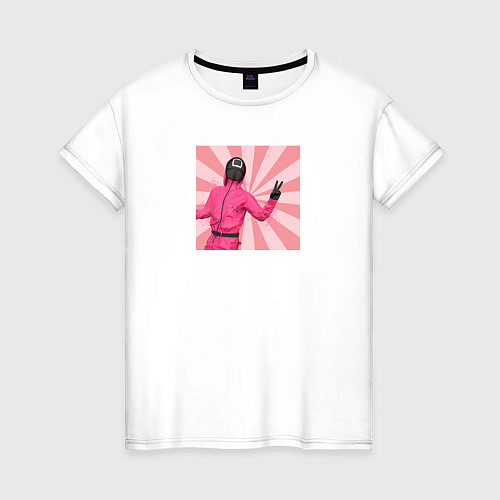 Женская футболка Игра в кальмара охранник Квадрат / Белый – фото 1