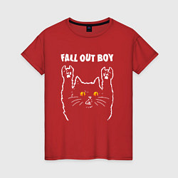 Футболка хлопковая женская Fall Out Boy rock cat, цвет: красный