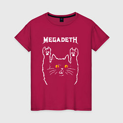 Футболка хлопковая женская Megadeth rock cat, цвет: маджента