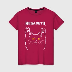 Футболка хлопковая женская Megadeth rock cat, цвет: маджента