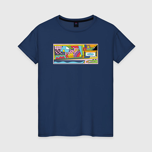 Женская футболка Цветная геометрия и крокодил / Тёмно-синий – фото 1