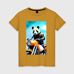 Женская футболка Панда крутой байкер - нейросеть