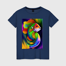 Футболка хлопковая женская Разноцветная рыба, цвет: тёмно-синий