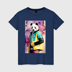 Женская футболка Панда в модной куртке - акварель