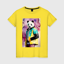 Женская футболка Панда в модной куртке - акварель