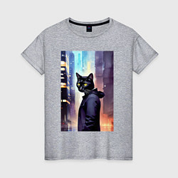 Футболка хлопковая женская Чёрный котяра житель Нью-Йорка, цвет: меланж