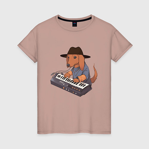 Женская футболка Аниме Такса с синтезатором / Пыльно-розовый – фото 1