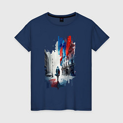 Женская футболка Прогулка по Москве - коллекция Бело-сине-красный -