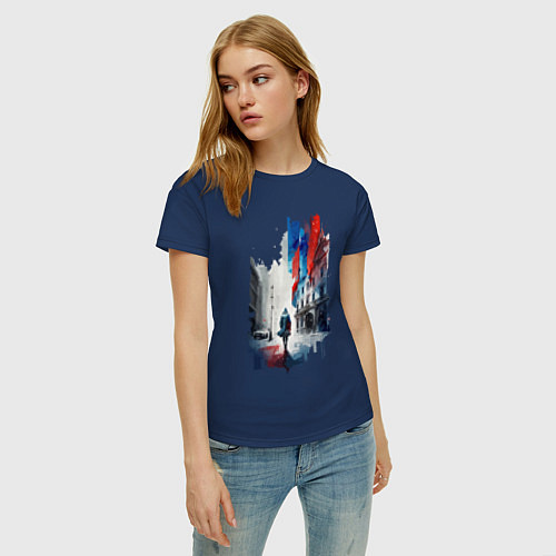 Женская футболка Прогулка по Москве - коллекция Бело-сине-красный - / Тёмно-синий – фото 3