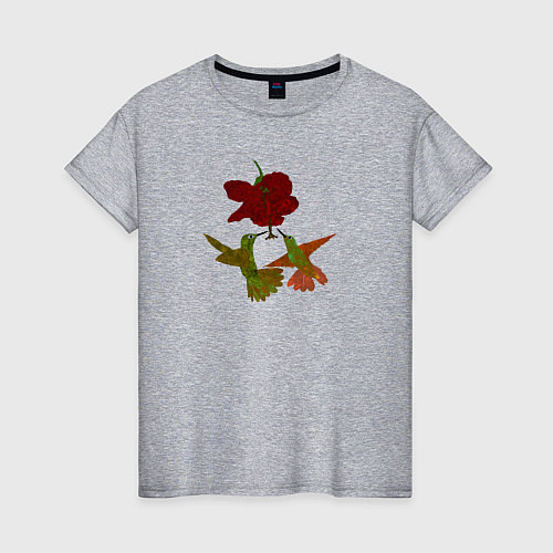 Женская футболка Два порхающих колибри у цветка / Меланж – фото 1