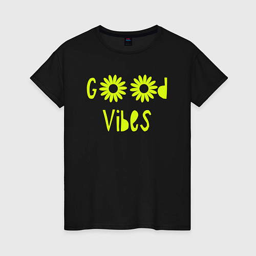 Женская футболка Flowers - Good vibes / Черный – фото 1