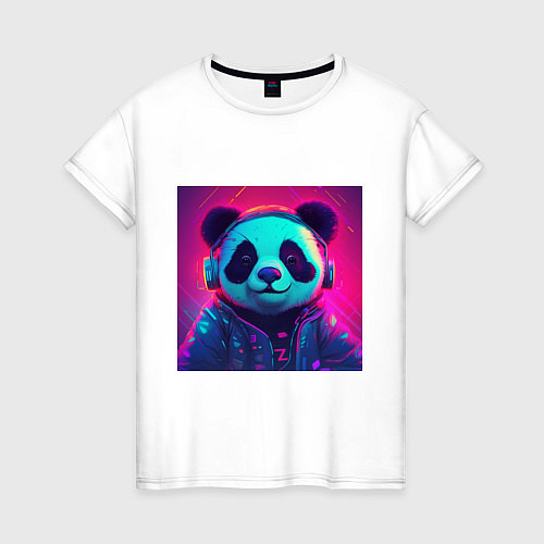 Женская футболка Милая панда в лучах неона / Белый – фото 1