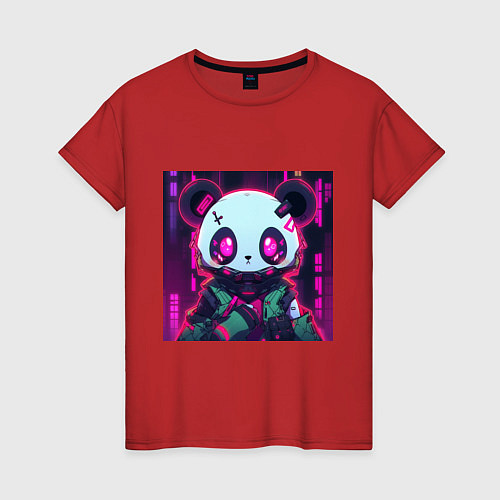 Женская футболка Аниме панда в лучах неона / Красный – фото 1