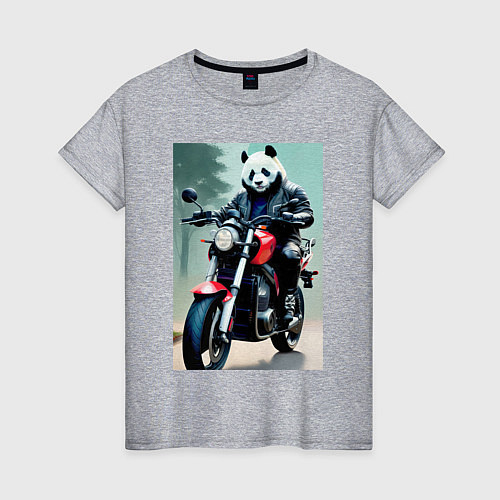 Женская футболка Panda - cool biker / Меланж – фото 1
