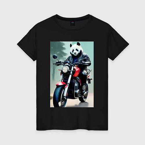 Женская футболка Panda - cool biker / Черный – фото 1