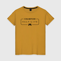 Футболка хлопковая женская Half-Life gaming champion: рамка с лого и джойстик, цвет: горчичный
