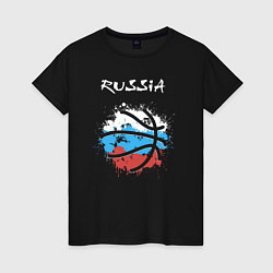 Футболка хлопковая женская Russia basketball, цвет: черный