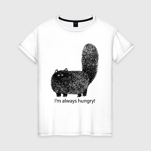 Женская футболка Кот, который всегда голодный - мем / Белый – фото 1