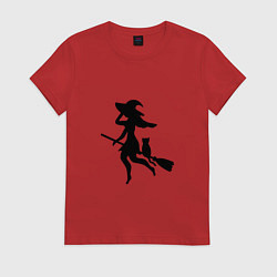 Женская футболка Ведьмочка и кот на метле