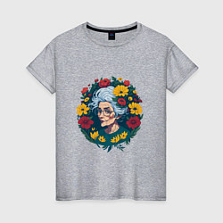 Женская футболка Модная бабушка в цветах