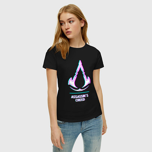 Женская футболка Assassins Creed в стиле glitch и баги графики / Черный – фото 3