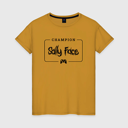 Женская футболка Sally Face gaming champion: рамка с лого и джойсти / Горчичный – фото 1