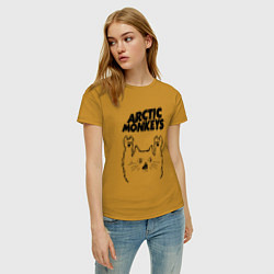 Футболка хлопковая женская Arctic Monkeys - rock cat, цвет: горчичный — фото 2