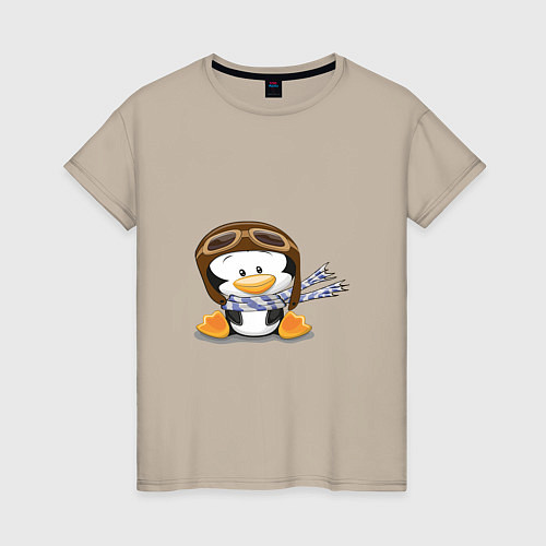 Женская футболка Пингвин в шапке лётчика / Миндальный – фото 1