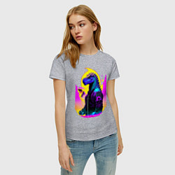 Футболка хлопковая женская Cool dinosaur - cyberpunk - neural network, цвет: меланж — фото 2