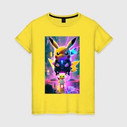 Футболка хлопковая женская Stand of Pikachu - city fantasy, цвет: желтый