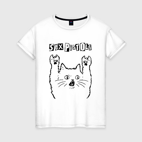 Женская футболка Sex Pistols - rock cat / Белый – фото 1