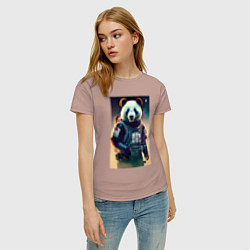 Футболка хлопковая женская Крутой панда - киберпанк, цвет: пыльно-розовый — фото 2
