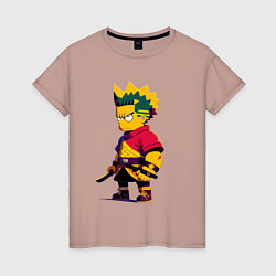 Футболка хлопковая женская Bart Simpson samurai - neural network, цвет: пыльно-розовый