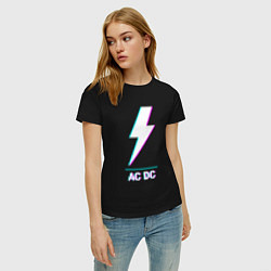 Футболка хлопковая женская AC DC glitch rock, цвет: черный — фото 2